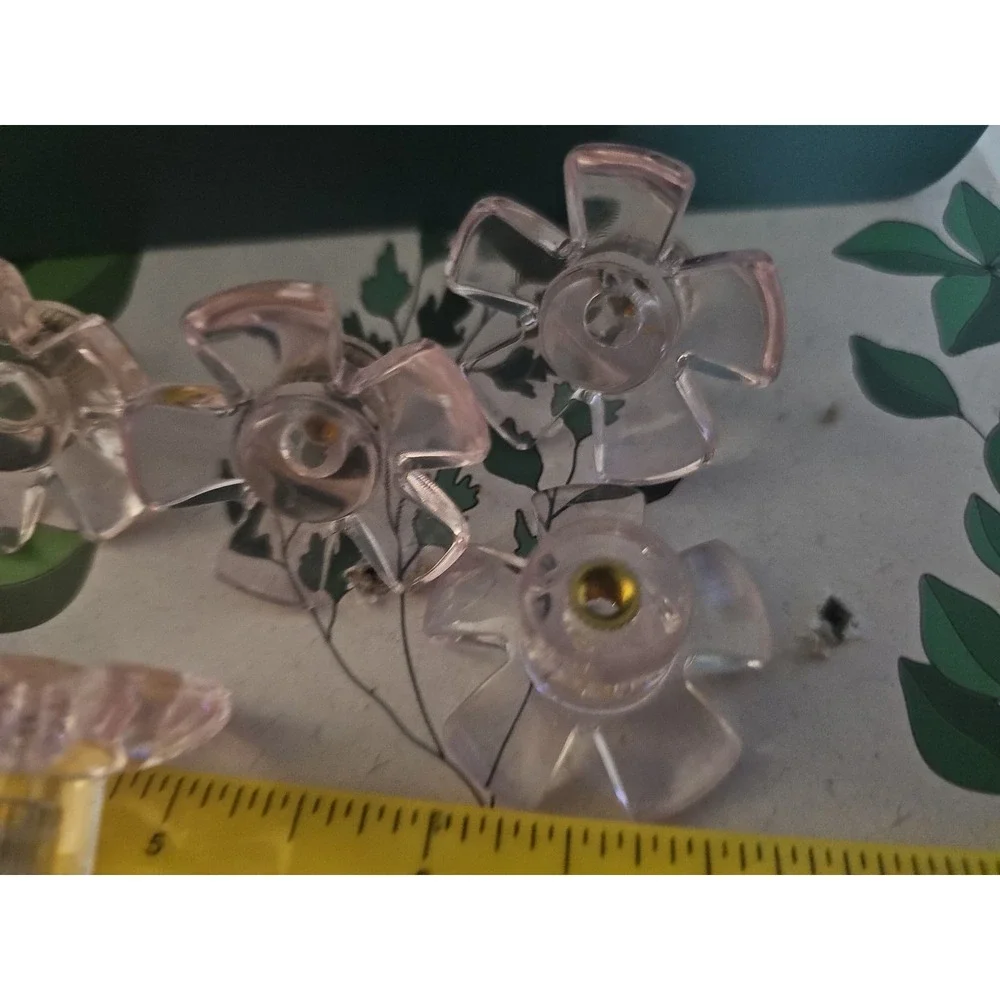6  Pink Lucite 5 leaf Flower Draw Pulls 2 .5